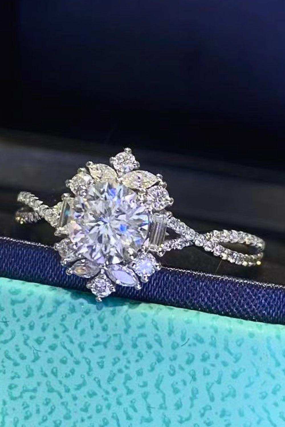 Floral 2 Carat Moissanite Crisscross Ring - Trendsi - Flyclothing LLC
