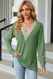 Slit V-Neck Long Sleeve T-Shirt - Trendsi - Flyclothing LLC