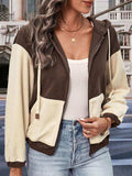 Two-Tone Zip-Up Dropped Shoulder Hooded Jacket - Trendsi - Flyclothing LLC