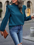 Mock Neck Ruffle Shoulder Blouse - Trendsi - Flyclothing LLC