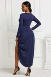 High-low Ruched Surplice Long Sleeve Dress - Trendsi - Flyclothing LLC