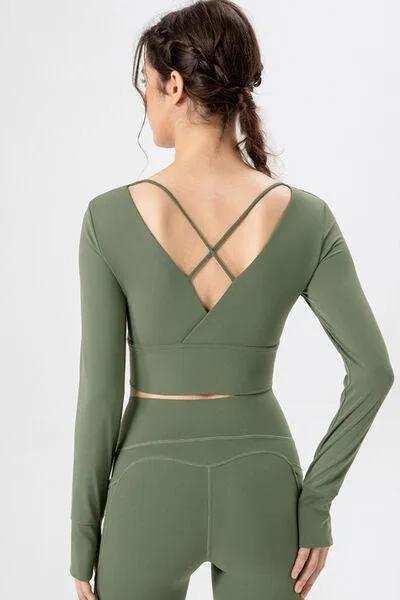 Square Neck Crisscross Active T-Shirt - Trendsi - Flyclothing LLC