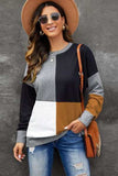 Color Block Round Neck Sweatshirt - Trendsi - Flyclothing LLC