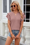 Eyelet Notched Short Sleeve T-Shirt - Trendsi - Flyclothing LLC