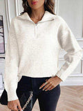 Half Zip Dropped Shoulder Sweater - Trendsi - Flyclothing LLC