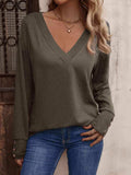 V-Neck Long Sleeve Top - Trendsi - Flyclothing LLC