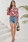 Frill Floral Mock Neck Lantern Sleeve Blouse - Trendsi - Flyclothing LLC