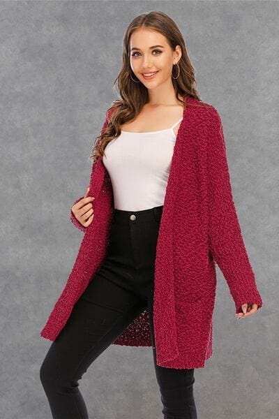 Pocketed Open Front Long Sleeve Cardigan - Trendsi - Flyclothing LLC