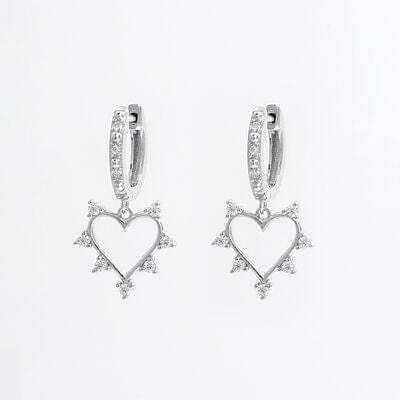 925 Sterling Silver Inlaid Zircon Heart Dangle Earrings - Trendsi - Flyclothing LLC