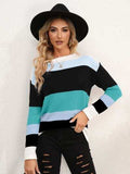 Striped Round Neck Dropped Shoulder Sweater - Trendsi - Flyclothing LLC