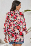 Frill Floral Mock Neck Lantern Sleeve Blouse - Trendsi - Flyclothing LLC