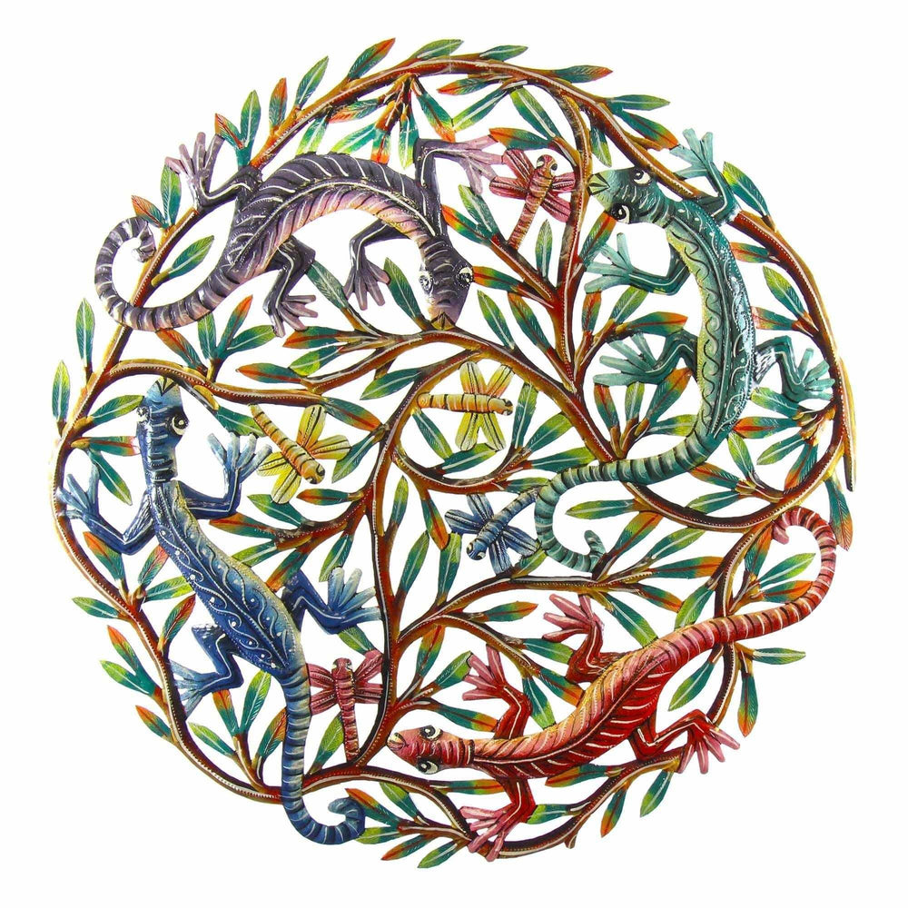 Four Geckos Painted Metal Wall Art - Croix des Bouquets - Croix des Bouquets - Flyclothing LLC
