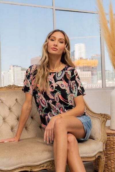 Sew In Love Full Size Paisley Print Round Neck Short Sleeve T-Shirt - Trendsi - Flyclothing LLC