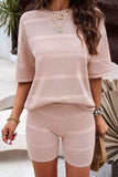 Eyelet Round Neck Top and Shorts Set - Trendsi - Flyclothing LLC
