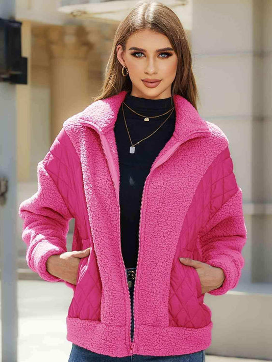 Zip-Up Collared Neck Jacket - Trendsi - Flyclothing LLC