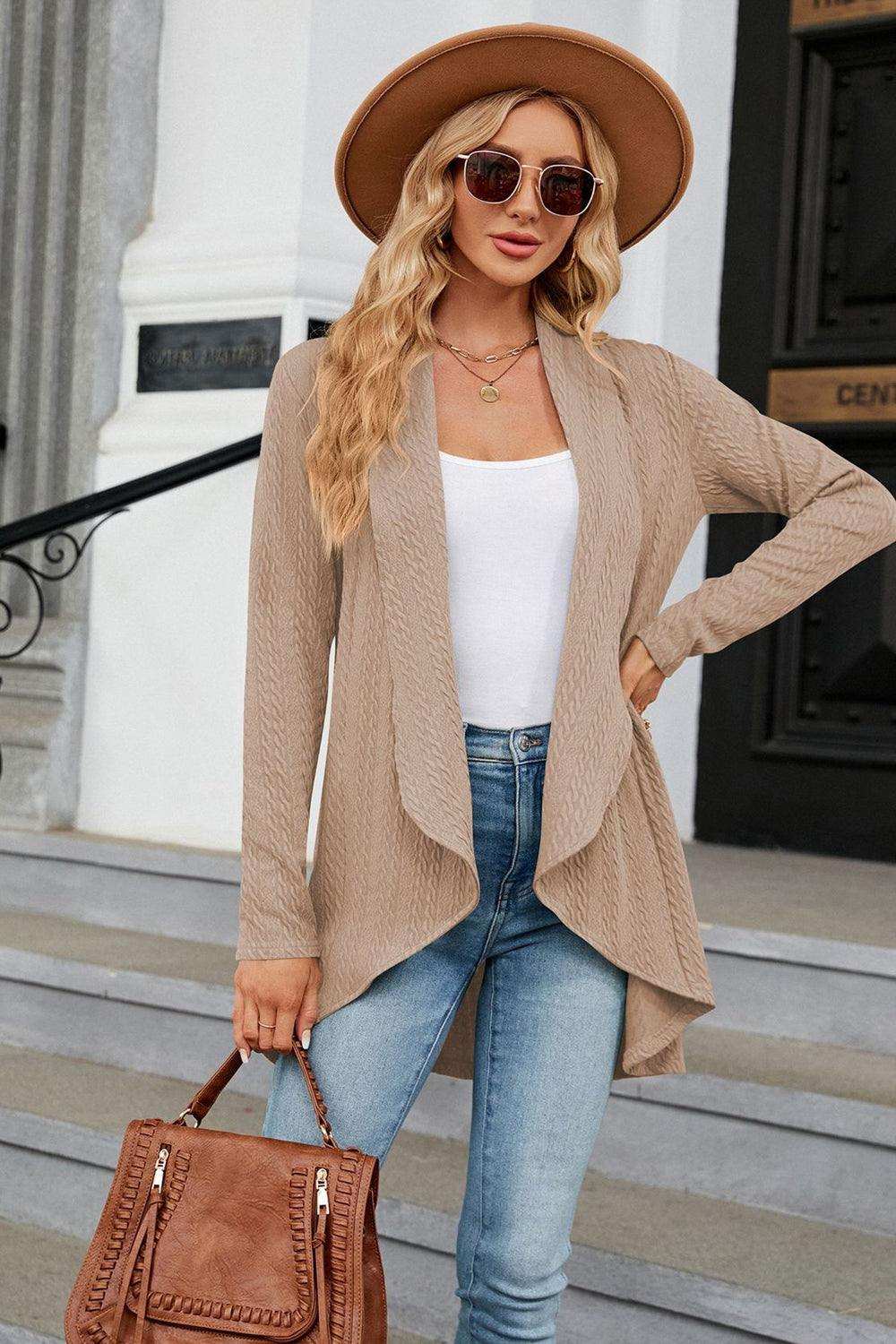 Open Front Long Sleeve Cardigan - Trendsi - Flyclothing LLC