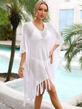 Fringe Trim Dolman Sleeve Openwork Cover-Up - Trendsi - Flyclothing LLC
