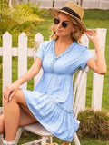 Frill V-Neck Short Sleeve Ruffle Hem Dress - Trendsi - Flyclothing LLC