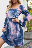 Tie-Dye Square Neck Flounce Sleeve Dress - Trendsi - Flyclothing LLC
