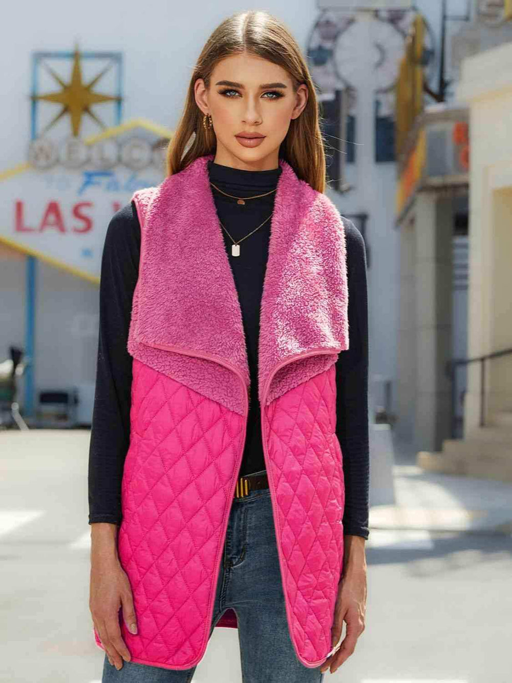 Open Front Collared Vest - Trendsi - Flyclothing LLC