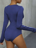 Lace Detail Plunge Long Sleeve Bodysuit - Trendsi - Flyclothing LLC