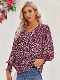 Printed V-Neck Lantern Sleeve Blouse - Trendsi - Flyclothing LLC