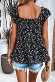 Printed Square Neck Cap Sleeve Blouse - Trendsi - Flyclothing LLC