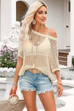 Openwork Round Neck Half Sleeve Knit Top - Trendsi - Flyclothing LLC