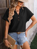 Eyelet Notched Short Sleeve T-Shirt - Trendsi - Flyclothing LLC