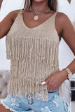 Fringe V-Neck Knit Tank - Trendsi - Flyclothing LLC