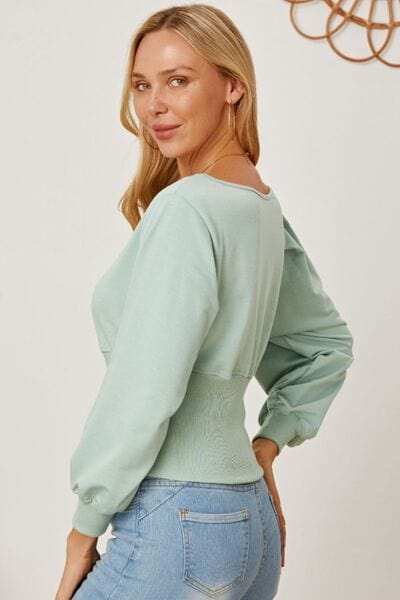 Boat Neck Lantern Sleeve Blouse - Trendsi - Flyclothing LLC