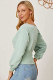 Boat Neck Lantern Sleeve Blouse - Trendsi - Flyclothing LLC