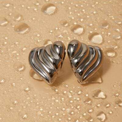 Stainless Steel Heart Shape Stud Earrings - Trendsi - Flyclothing LLC