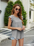 Plaid Ruffled Round Neck Cap Sleeve T-Shirt - Trendsi - Flyclothing LLC