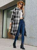 Plaid Pocketed Button Up Trench Coat - Trendsi - Flyclothing LLC