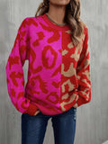 Round Neck Contrast Color Dropped Shoulder Sweater - Trendsi - Flyclothing LLC