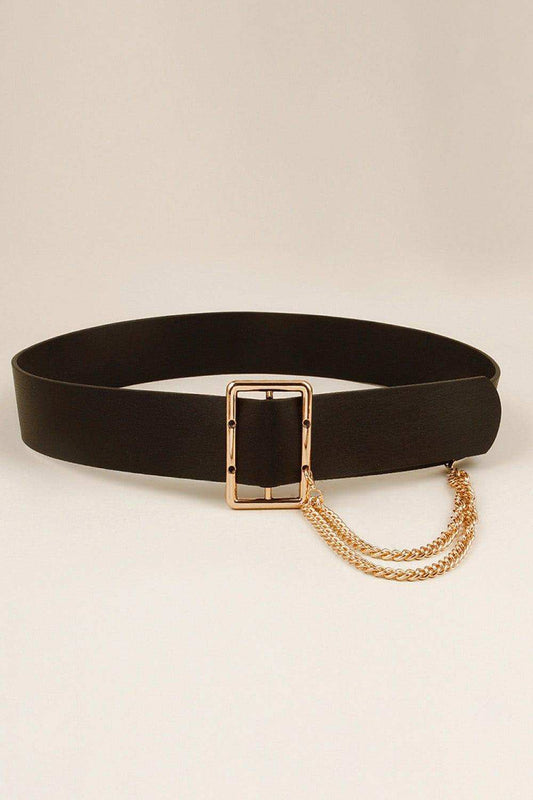 PU Leather Wide Belt with Chain - Trendsi - Flyclothing LLC