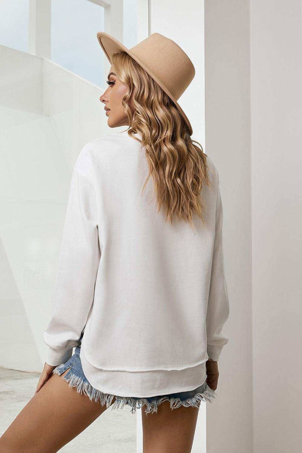 Side Slit Drop Shoulder Sweatshirt - Trendsi - Flyclothing LLC