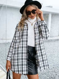 Plaid Pocketed Button Up Dropped Shoulder Jacket - Trendsi - Flyclothing LLC