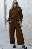 Double Take Full Size Textured Long Sleeve Top and Drawstring Pants Set - Trendsi - Flyclothing LLC