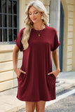 Round Neck Rolled Short Sleeve Tee Dress - Trendsi - Flyclothing LLC