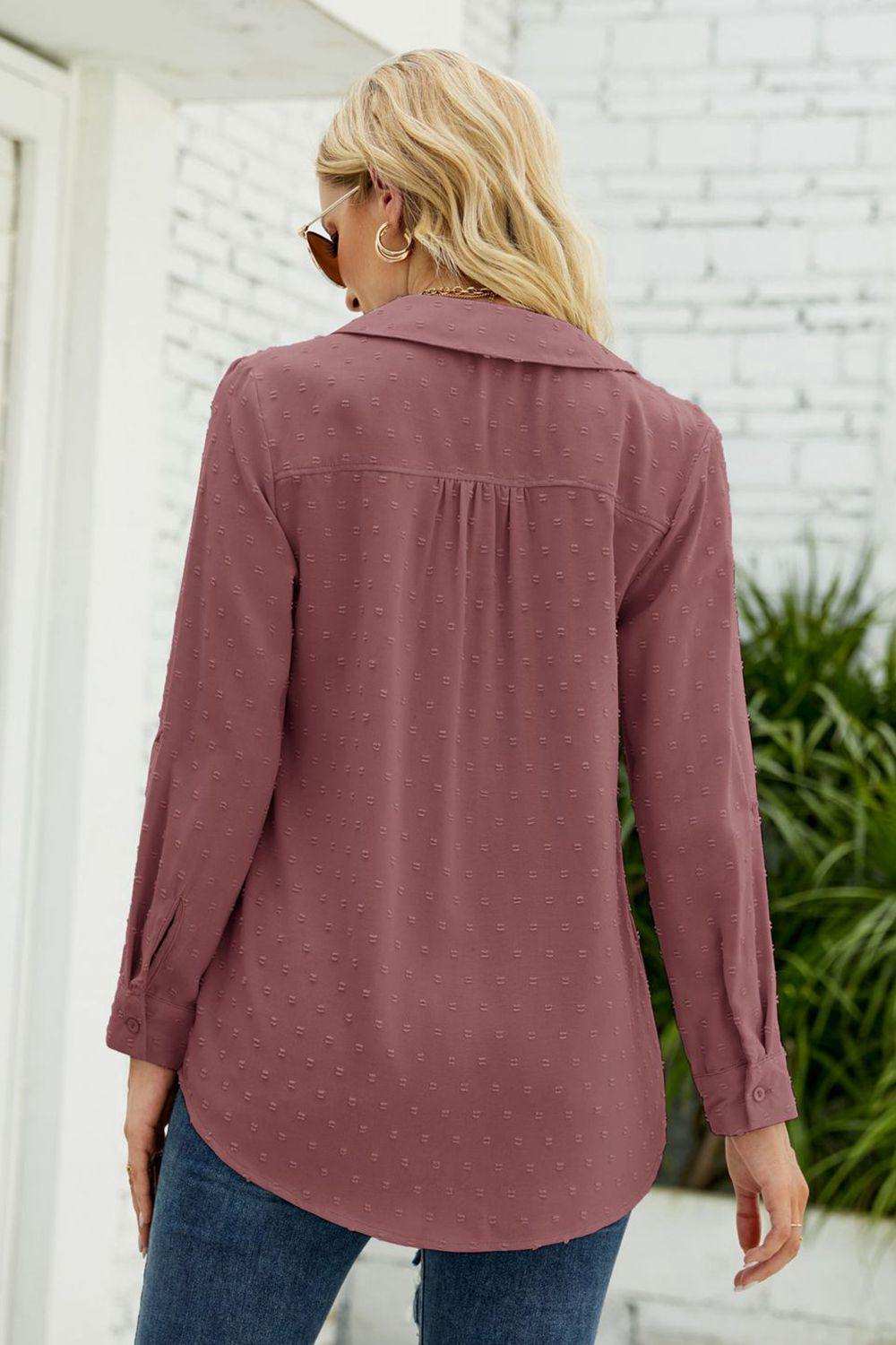 Swiss Dot Johnny Collar Blouse - Trendsi - Flyclothing LLC