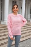 Round Neck Openwork Long Sleeve Pullover Sweater - Trendsi - Flyclothing LLC