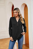 Buttoned Notched Neck Long Sleeve Top - Trendsi - Flyclothing LLC