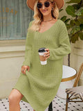 V-Neck Long Sleeve Sweater Dress - Trendsi - Flyclothing LLC
