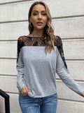 Lace Long Sleeve Round Neck Tee - Trendsi - Flyclothing LLC