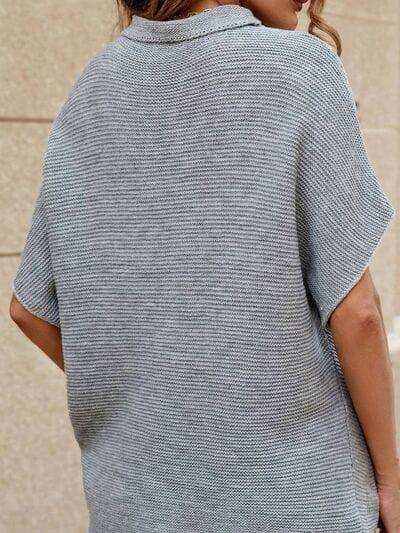 Mock Neck Short Sleeve Sweater - Trendsi - Flyclothing LLC