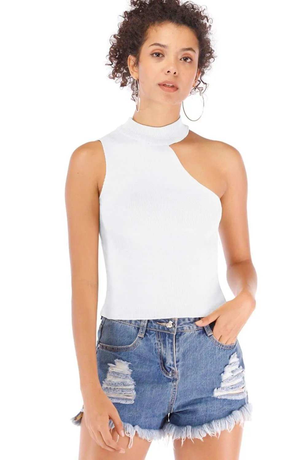 Asymmetrical Sleeveless Rib-Knit Top - Trendsi - Flyclothing LLC