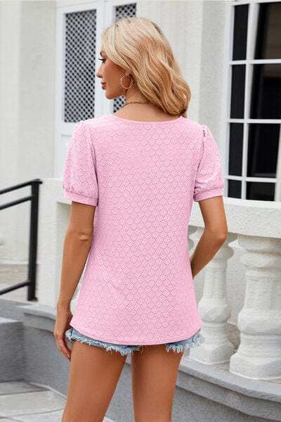 Eyelet Short Sleeve T-Shirt - Trendsi - Flyclothing LLC