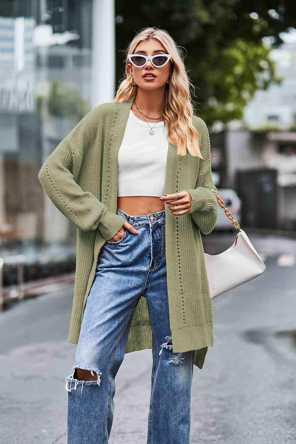 Open Front Dropped Shoulder Longline Cardigan - Trendsi - Flyclothing LLC